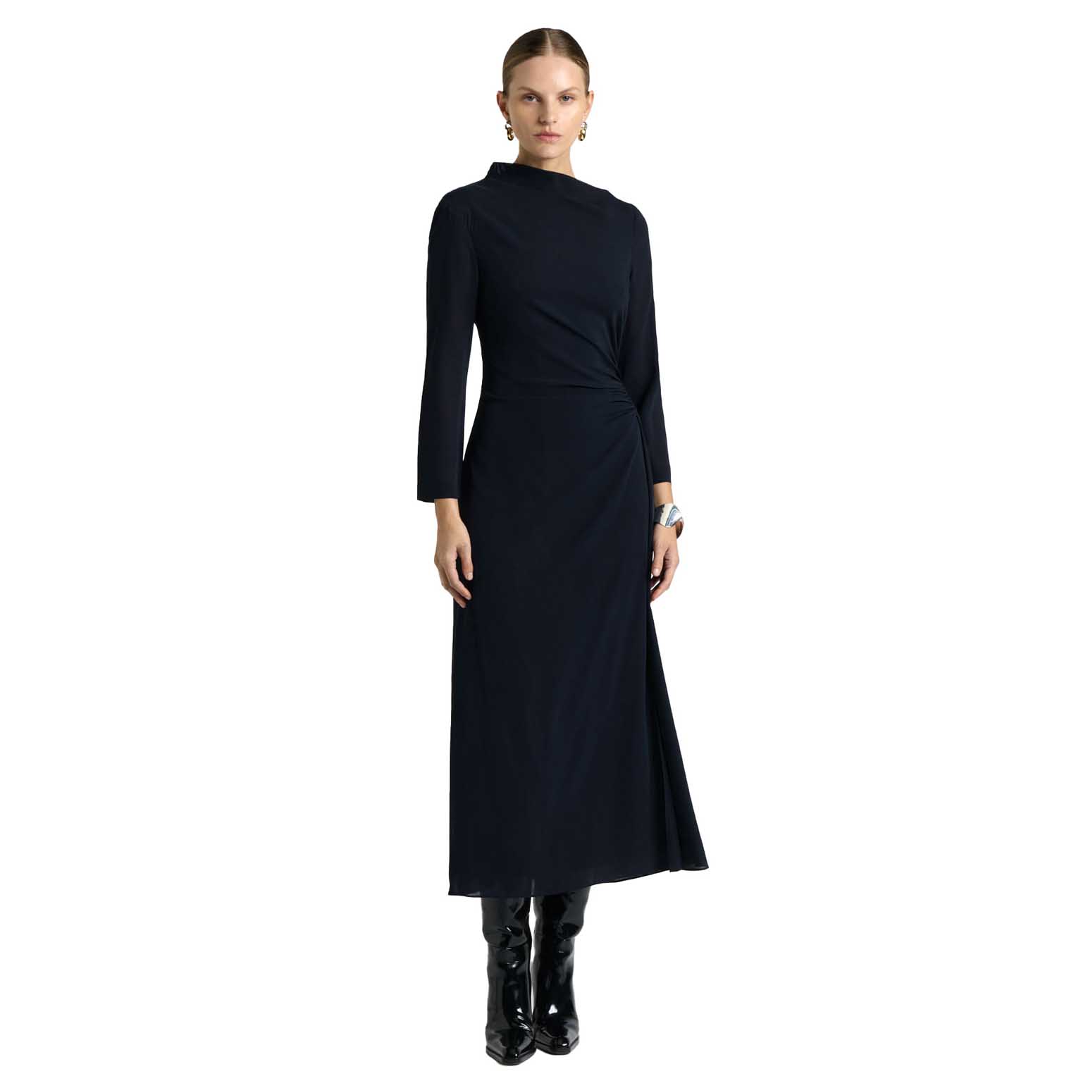Cue Ink Soft Viscose Draped Long Sleeve Dress